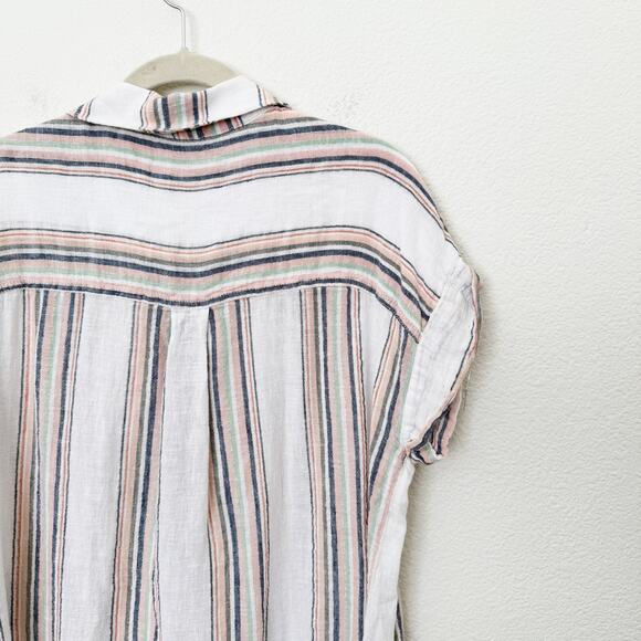 [Sanctuary] White Striped Shimmer Thread Linen Blend Boyfriend Shirt Sz Medium M - Picture 7 of 11